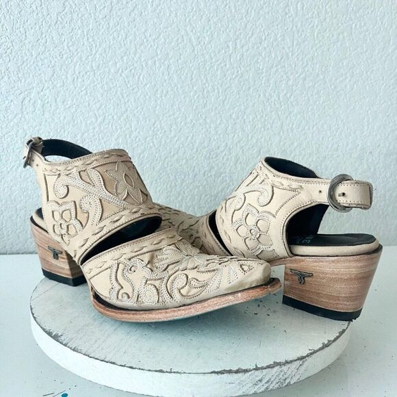 Lane Boots Shoes - Lane Robin Mules Womens Cowboy Boots Size 10 Western Tan Leather Cowgirl Booties